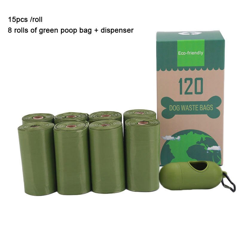 Degradable Pet Poop Bag Portable Garbage Bag Biodegradable Dog Waste Bags Dog walking Supplies Pick-up Dispenser Rounded For Cat: 8 rolls of green