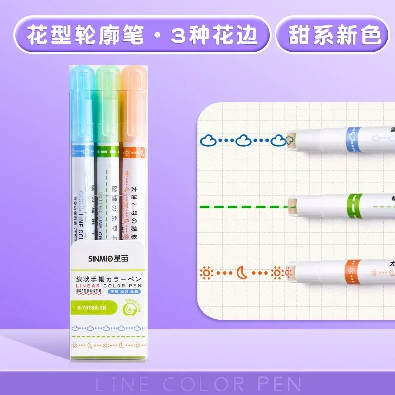 24/3 PCS Kawaii Bloemen Lijnvormige Markeerstiften Roller Tip Curve Liner Marker voor Schrijven Journaling Tekening Briefpapier: Bordeaux