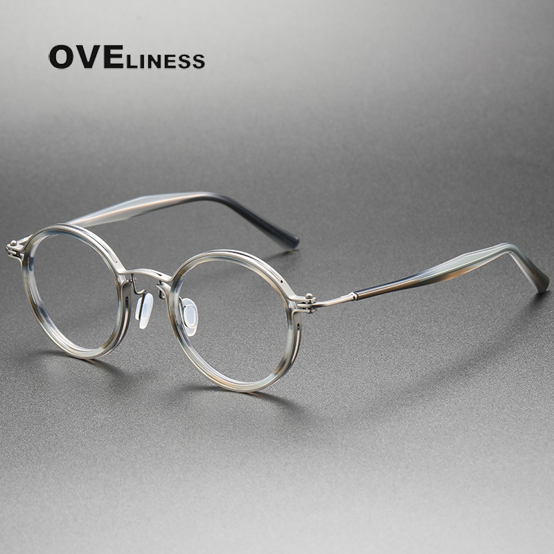 Jahrgang Runde Acetat Titan Brille Rahmen Männer Myopie Optische Brillen Rahmen Frauen Korea Luxus Brillen: Grau