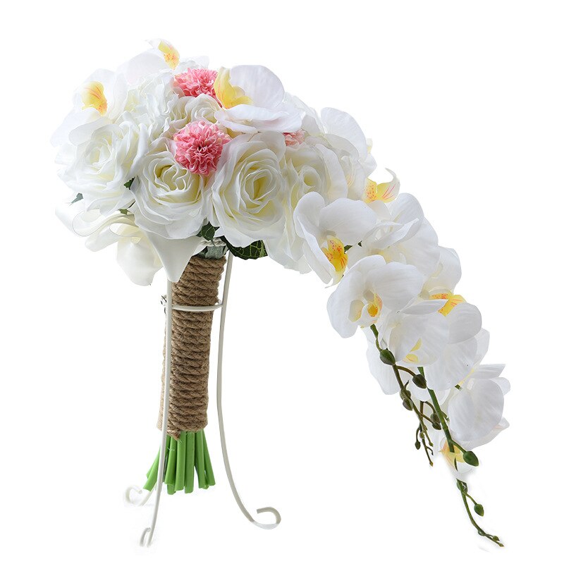 JaneVini Witte Orchidee Waterval Bruidsboeket Roze Kunstmatige Bruid Bedrijf Bloemen Bruids Zijde Bloem Boeket Rozen: Default Title
