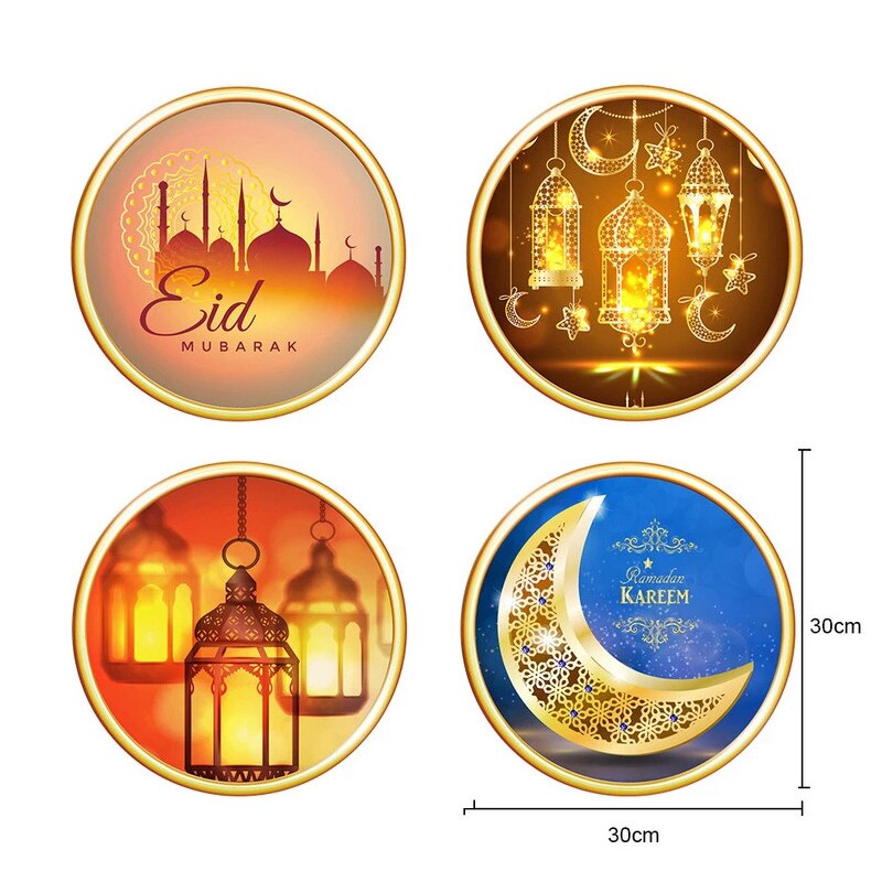 Eid Mubarak Wall Sticker Ramadan Decoration For Home Moon Star Window Sticker Ramadan Kareem Room Wall Decal Eid 30*30cm