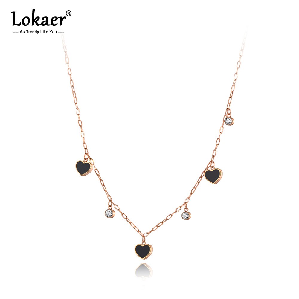 Lokaer Original CZ Crystal Heart Charm Pendant Necklace For Women Stainless Steel Bohemia Acrylic & Shell Choker Necklace N20144
