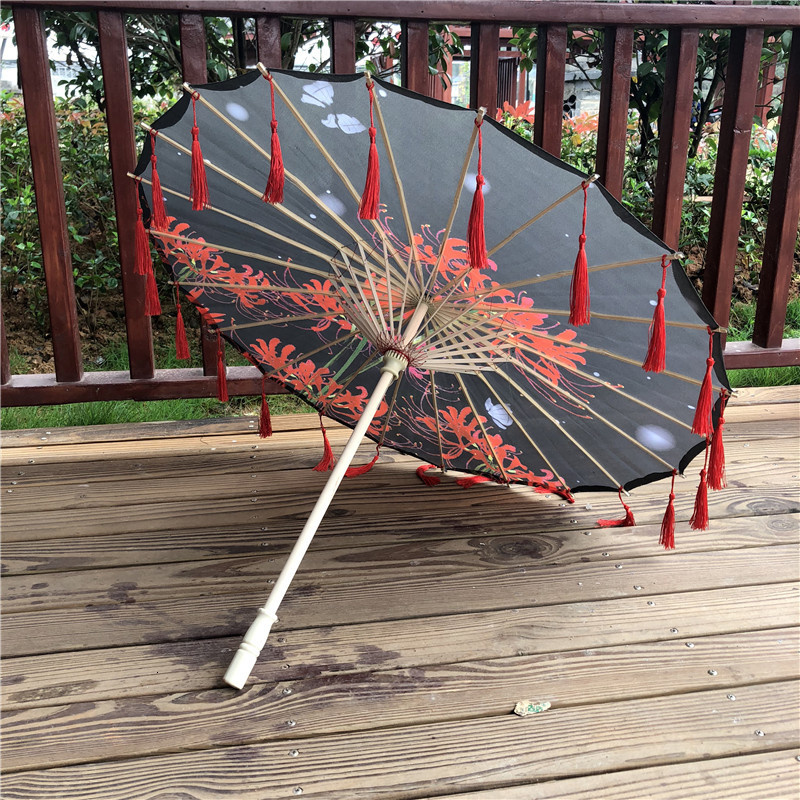 82cm hanfu cospaly blau geöltes Papier Regenschirm Frauen Fotografie Requisit Band antike Quasten Regenschirm Fan Paraguas Sonnenschirm: Licht Grau