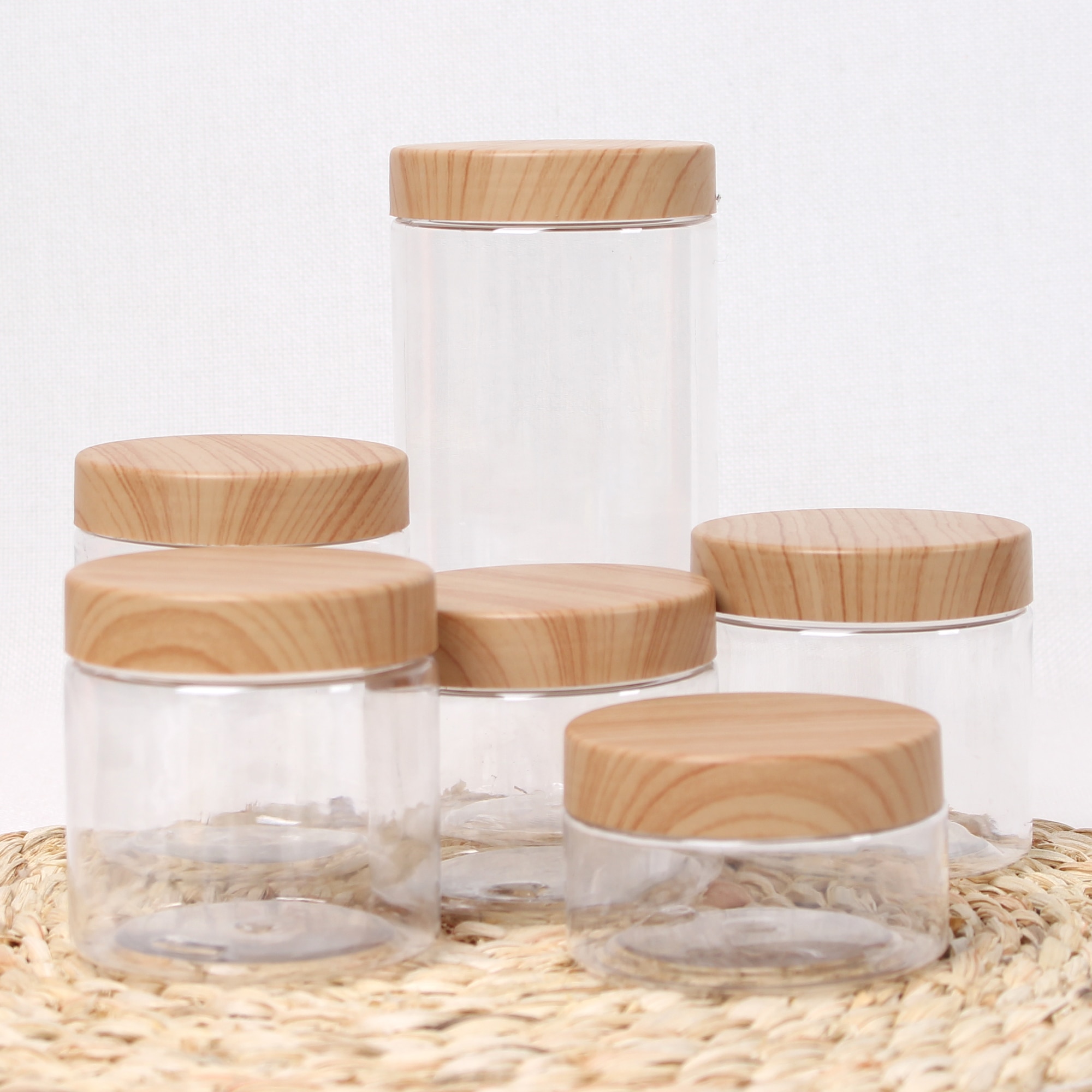 100ML/200ML/300ML/500ML Transparent Vacuum Plastic Lid Container Food Storage Box Imitation Wooden Covered Kitchen Tools