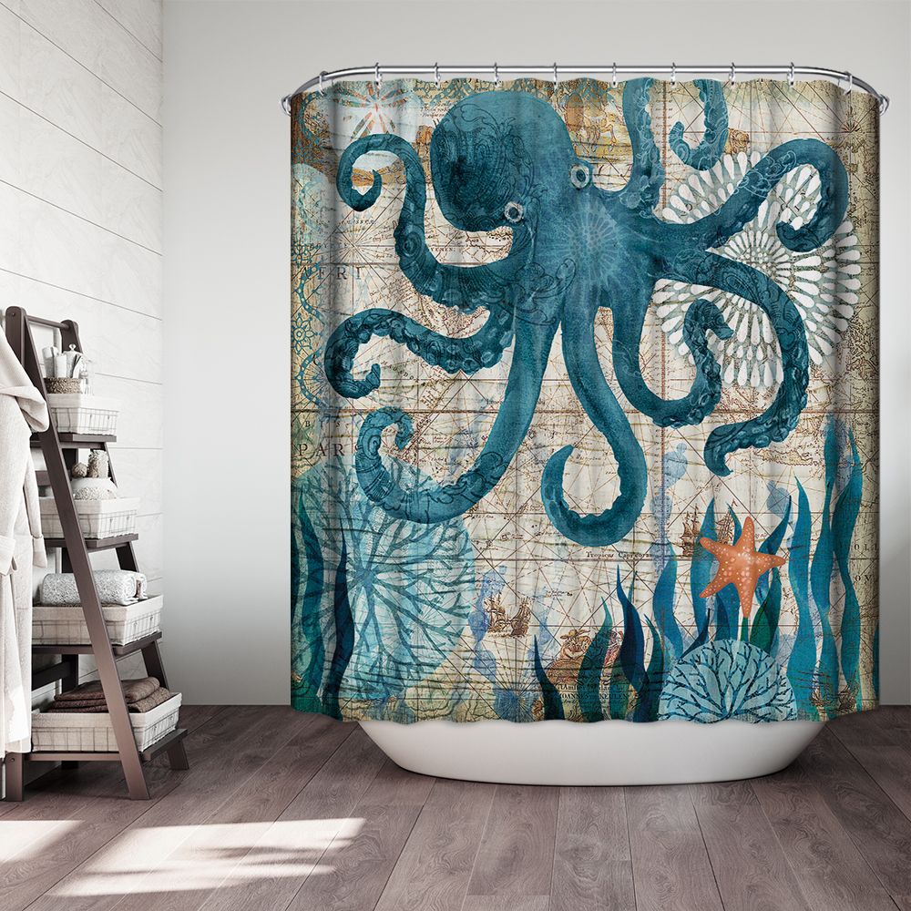 Printing Animal Bath Mat and Shower Curtain Set Absorbent Toilet Mat Bathroom Carpet Non-slip Foot Mat Microfiber Bath Mat: Shower Curtain-4