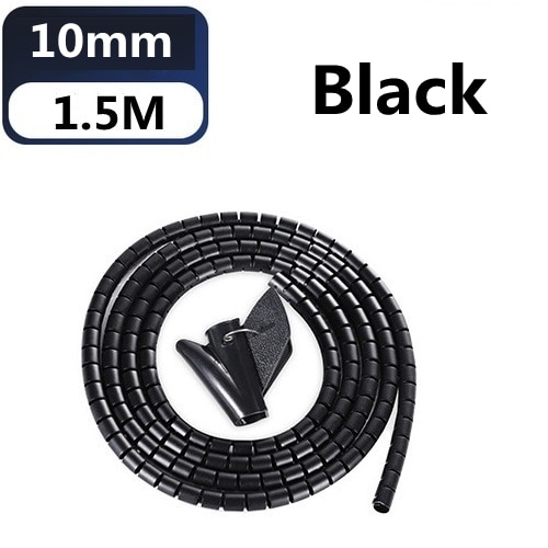 16/10/8 mm Flexible Spiral Cable Wire Protector Cable Organizer Computer Cord Protective Tube Clip Organizer Management Tools: 10mmX1.5m Black