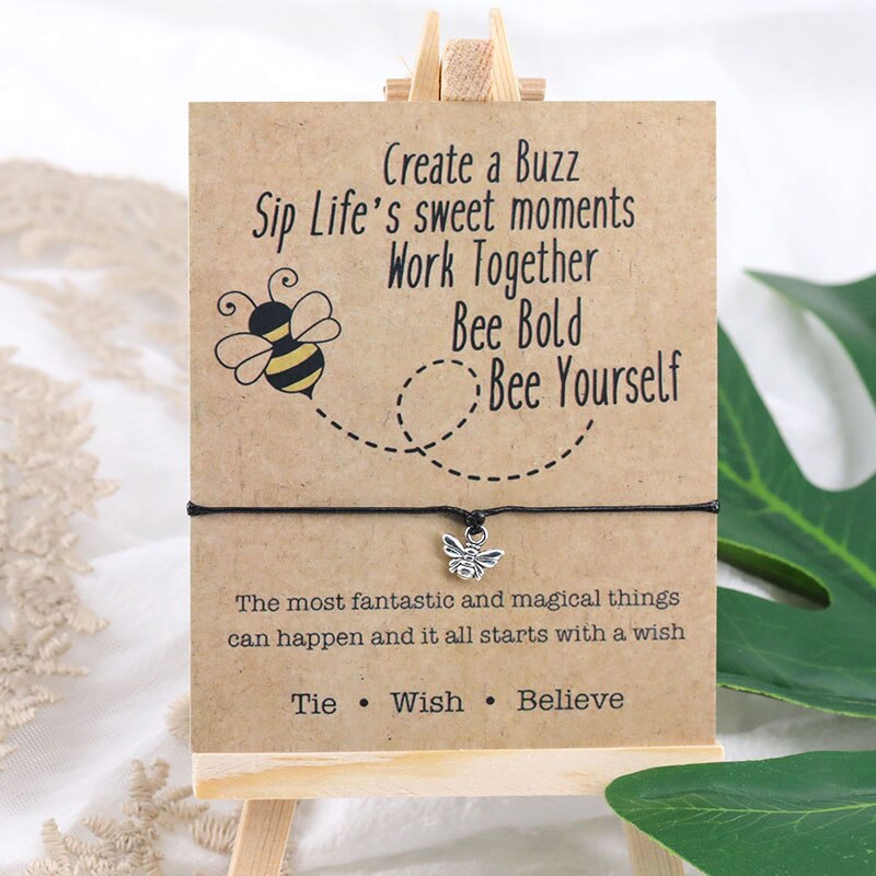 Be Happy Honey Bee Wish Bracelet Adjustable Bee Pendant Bracelet Bee Jewelry Bee Cord Bracelet for Women Men Friendship