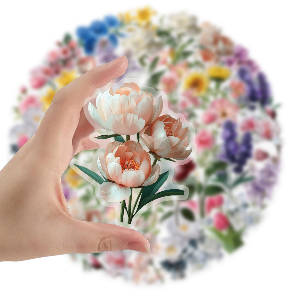 50 Uds. De pegatinas impermeables transparentes de flores para mascotas, decoración de plantas naturales, funda para teléfono móvil, pegatinas DIY