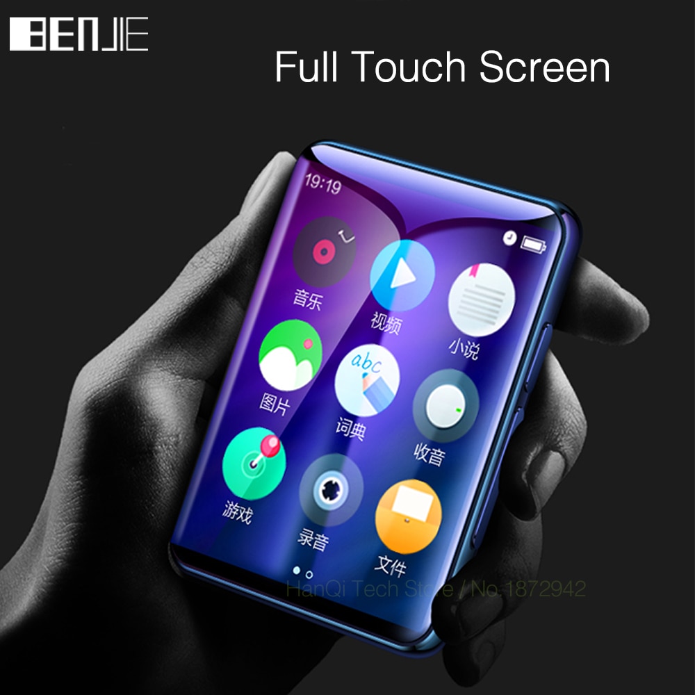 Benjie X6 Full Touch Screen MP3 Player 4GB 8GB Music Player With Built-in Speaker FM Radio Video Player E-book Support TF Card