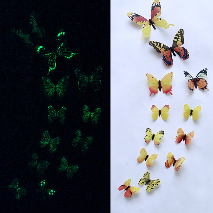 12 Stuks Kinderen Lichtgevende Muursticker Slaapkamer Vlinder 3D Thuis Stickers Voor Kids Party Decoration Glow In The Dark Speelgoed: yellow