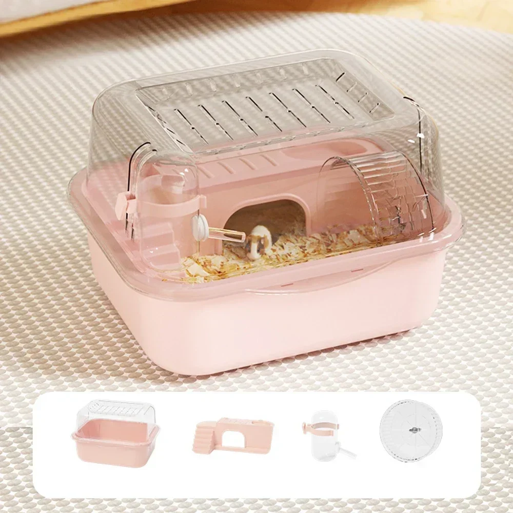 Gabbia per piccoli animali per criceti, topi, gerbilli - habitat con ruota per esercizi Tubi Capanna - Casa portatile per animali domestici per topo, ratto, roditore: Colore rosa