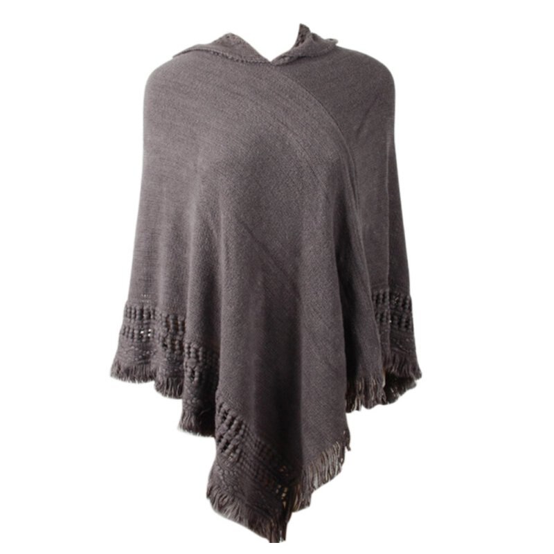Frauen Mantel Mit Kapuze Pullover Stricken Batwing Top Poncho Mit Kapuze Cape-Mantel Quaste Pullover Outwear