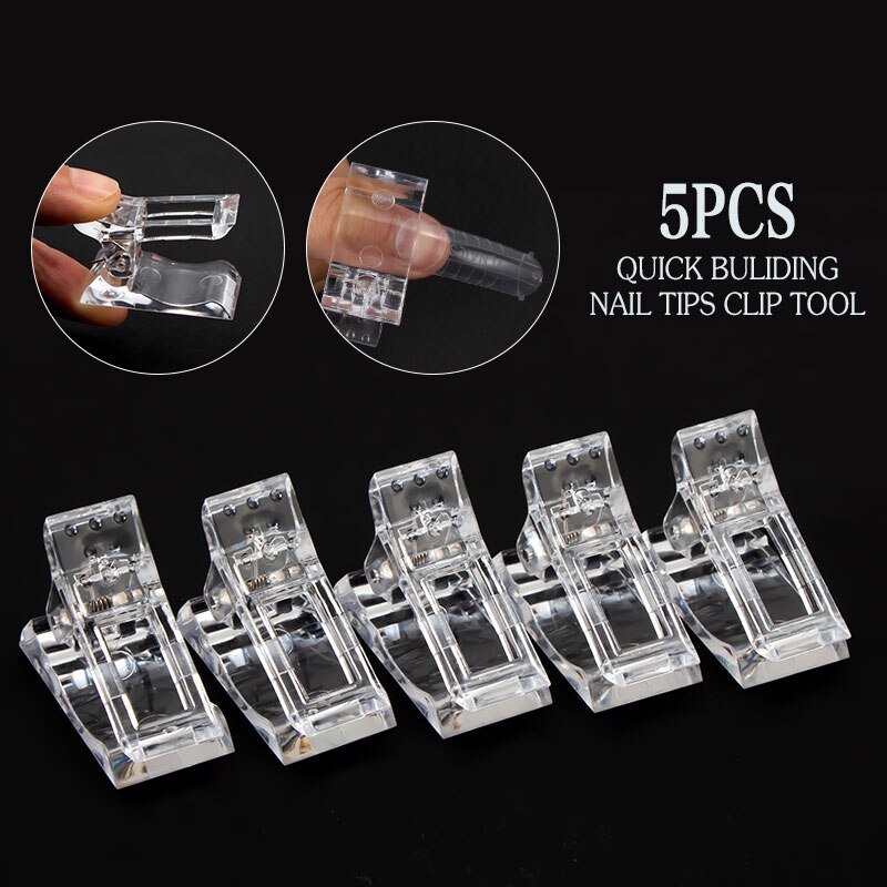 BUKAKI 5 pièces Pinces À Ongles pour Poly Gel Rapide Bâtiment 12 pièces Ongles Formes Poly Gel Kit Ongles Extension D'art Manucure Outils Ensemble