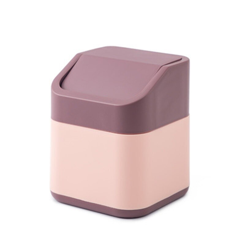 Mini Dustbin Desktop Garbage Basket Family Office Desk Mini Dustbin Dustbin with Cover Household Sundry Bin Box: Flip purple
