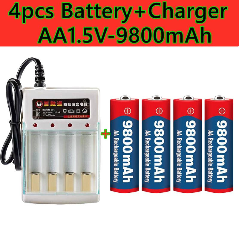 Aa batteri 9800 mah 1.5v genopladeligt batteri aa er velegnet til fjernbetjent vækkeur med opladersalg