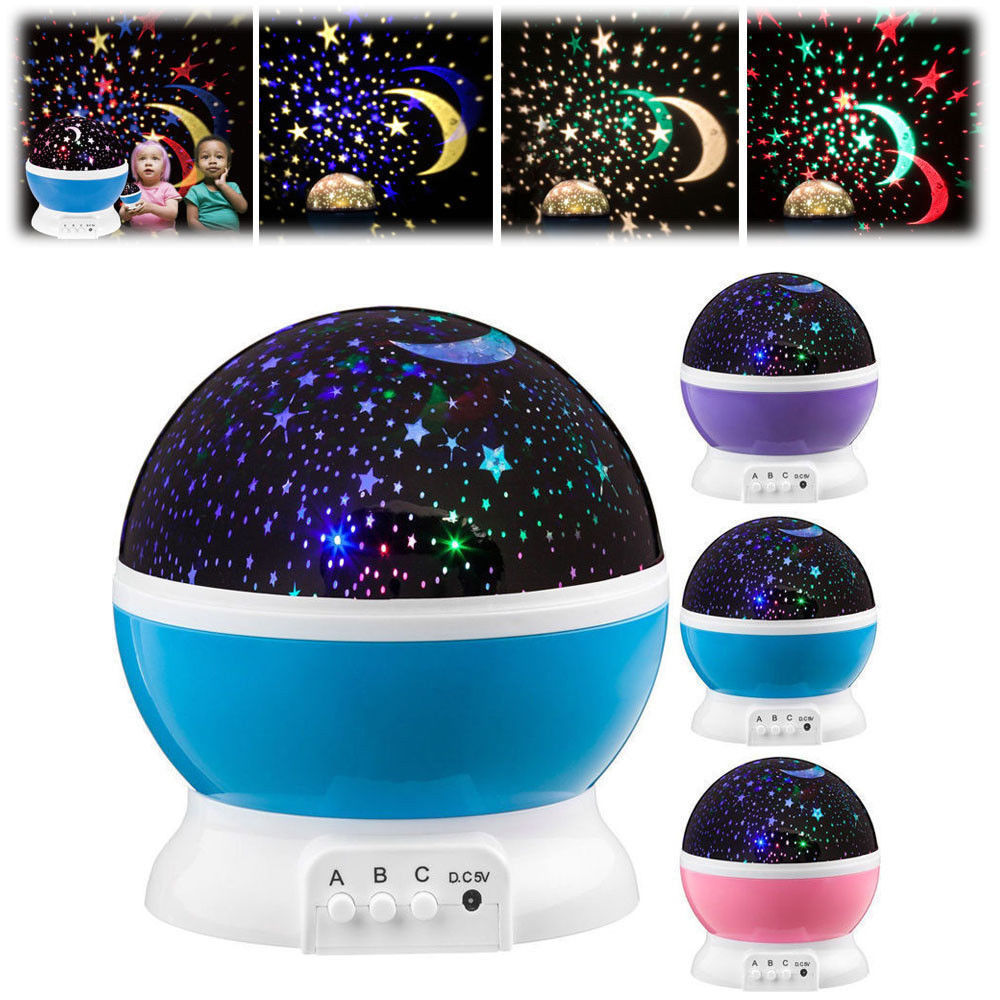 Ledet projektor stjerne måne farverige roterende galakse natlys lampe til børn børn soveværelse indretning batteridrevet