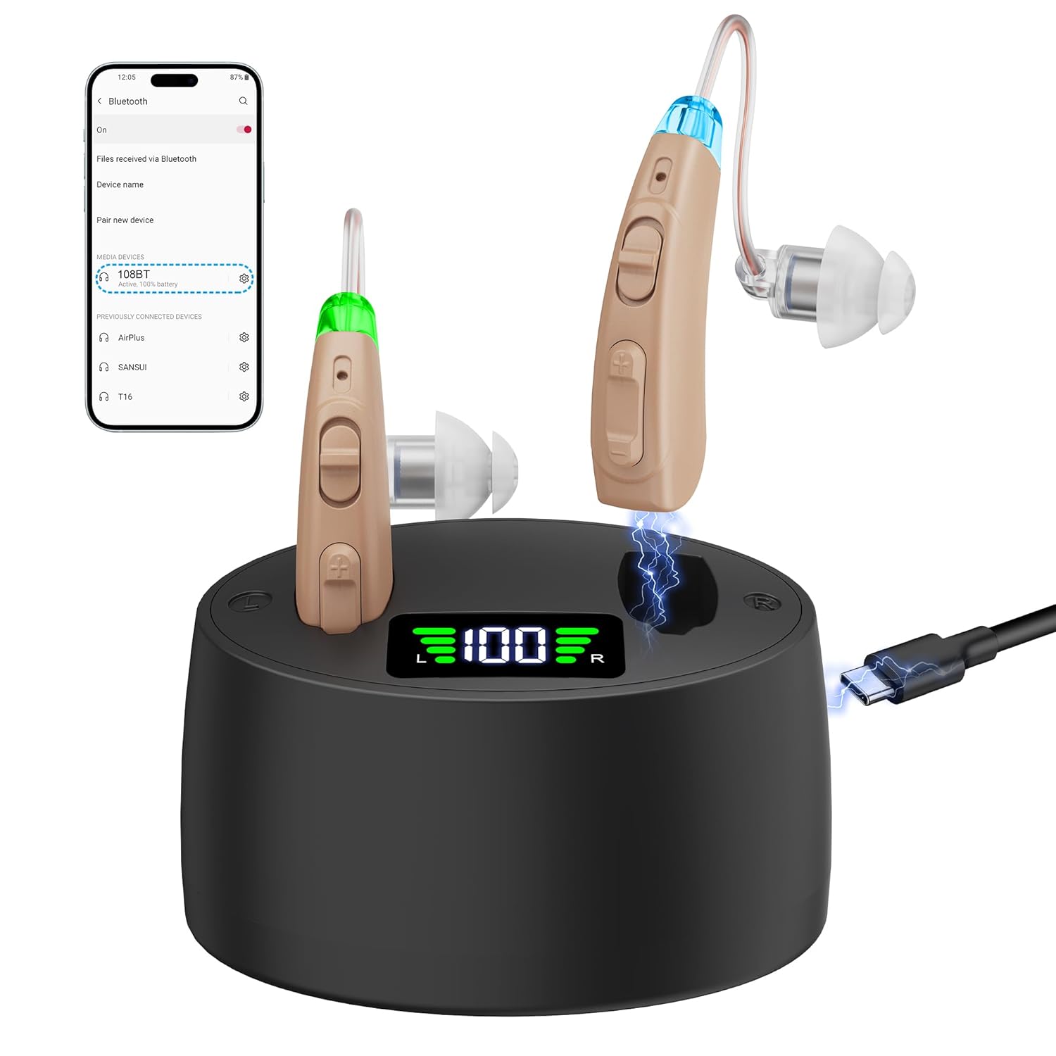 Rechargeable hearing aids with bluetooth, bluetooth hearing aids for seniors and adults, noise reduction OTC hearing aids: 2