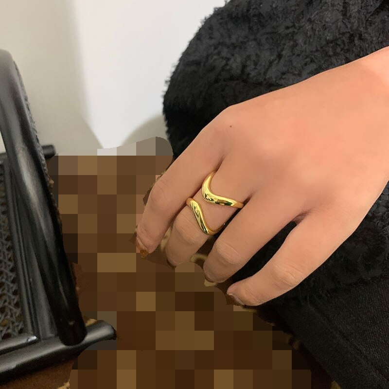 ANENJERY 925 Sterling Silber Geometrische eins Einfache verdrehte Welle Ringe Weibliche Persönlichkeit modisch Schmuck: golden