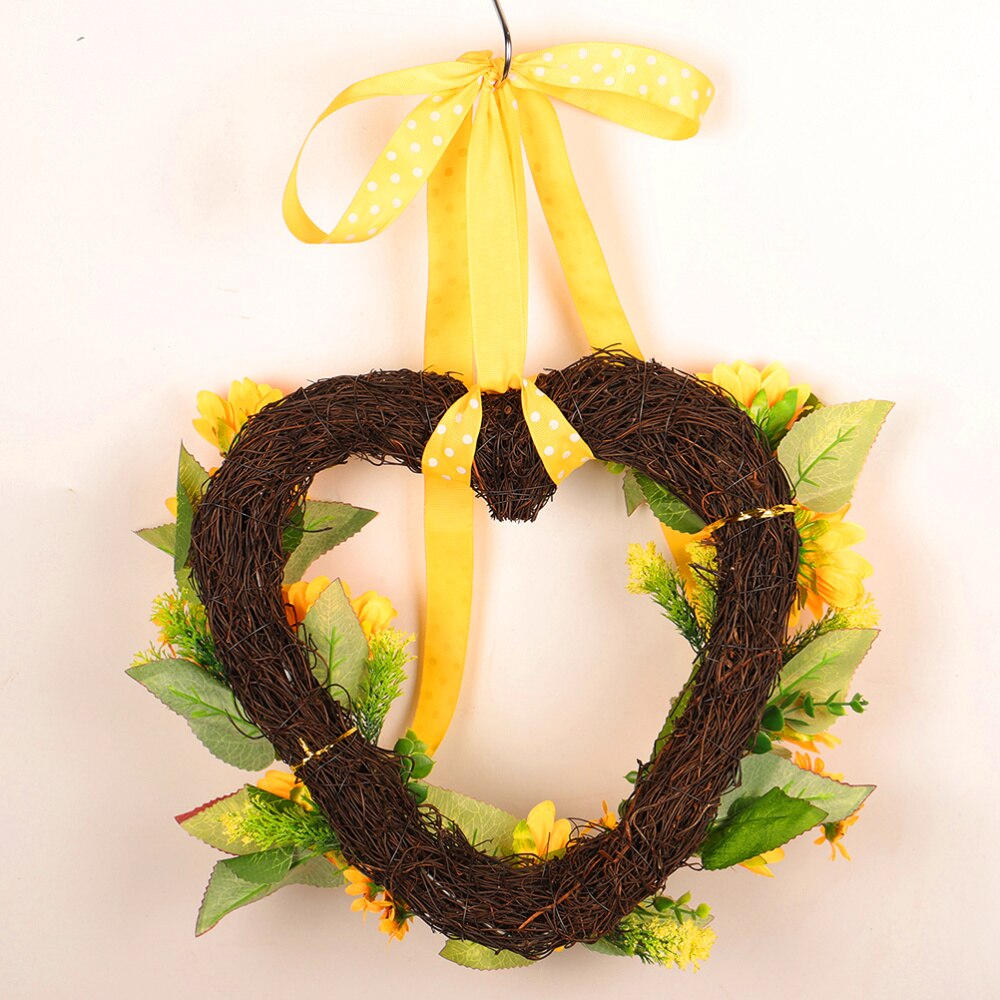 Deurkrans zomer zonnebloemen hartvormige slinger voordeur entree trap muurdecoratie  (30cm)