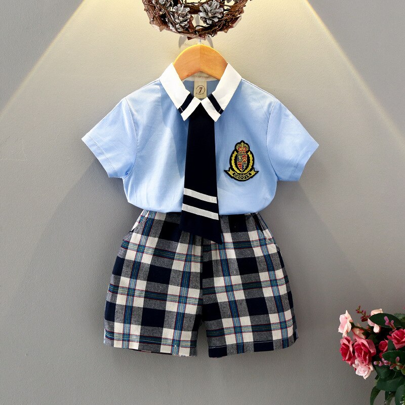 90-130cm Japanese Korean Style Plaid Student Girls School Uniform 2PCs Tops Skirt/shorts Clothing Set Dance Performance