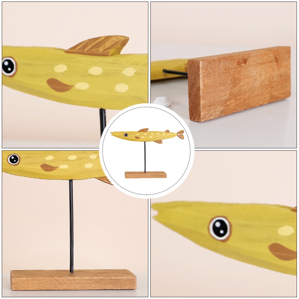 Christmas Fish Decor Cartoon Christmas Ornament Wooden Fish Desktop Adornment