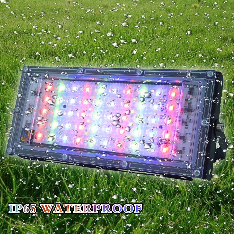 2 stk/parti 50w ledet rgb flomlys lampe  ac 220v utendørs flomlys  ip65 vanntett reflektor ledet få øye på med fjernkontroll