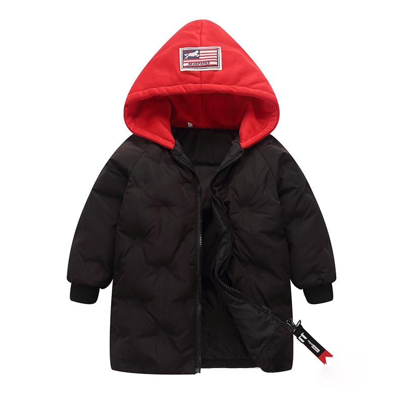 Winter kinderen dons & parka's 3-10y jongens meisjes dikke warme bovenkleding winddichte capuchon jas of kinder winterjas rood zwart
