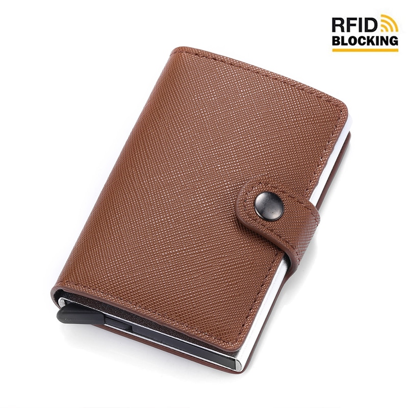 Men Credit card holder carbon Leather Wallet Aluminum Automatic Mini Wallet With Back Pocket ID Card RFID Blocking purse