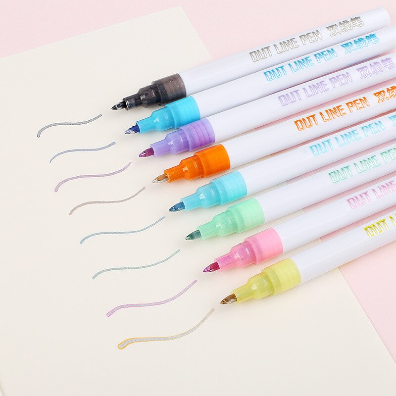 8 Colors/Set Card Writing Drawing Pens Double Line Outline Pen Stationery JR Deals: Default Title