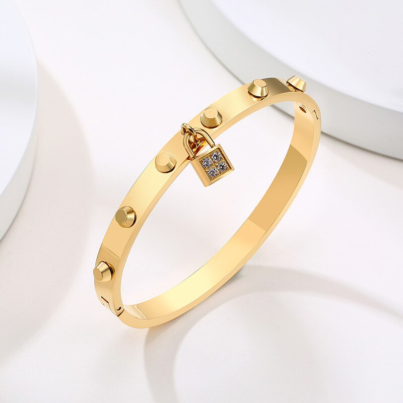 VORHÄNGESCHLOSS MANSCHETTE Armbinde ARMREIF EDELSTAHL CZ GESPERRT ELEGANTE STAPELN SCHMUCK
