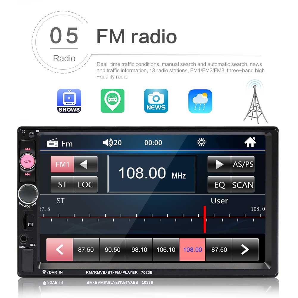 Touch Screen Head Unit 7 inch with Mounting Kit 7023B Double 2 DIN Car Radio for Outdoor Personal Car Parts Decoration