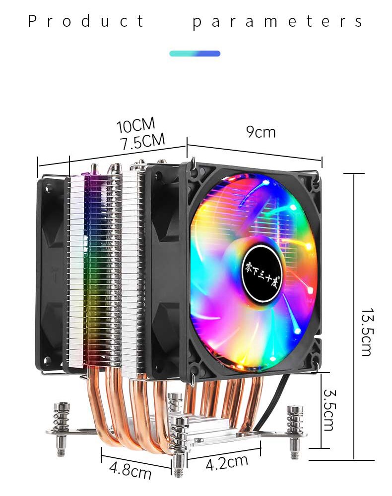 Kllisre 4 Heat Pipes CPU Cooler 4Pin RGB PC Quiet Intel LGA LGA -3 X79 X99 CPU Cooling Fan