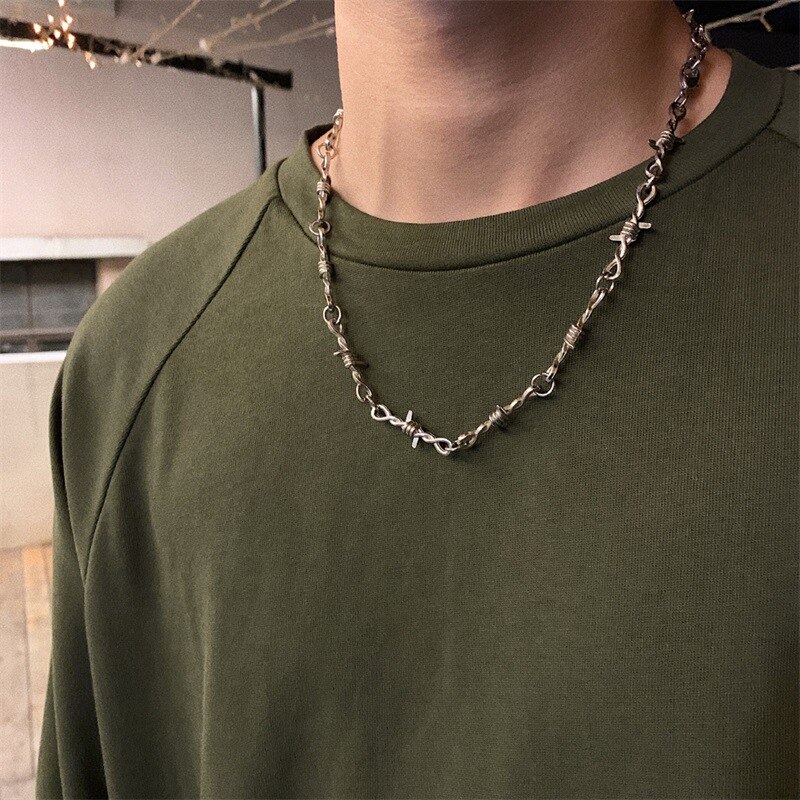 Men and Women Street Silver Color Thorns Bramble Necklace Hip Hop Titanium Steel Choker Necklace Ins Trendy: Default Title