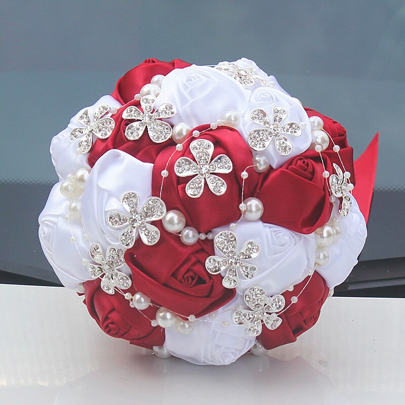 Bouquet de mariage broche diamant de , 15cm, rubans à fleurs de mariage, demoiselle d'honneur, Bouquets de mariage en cristal 8 Styles: W224 burgundy
