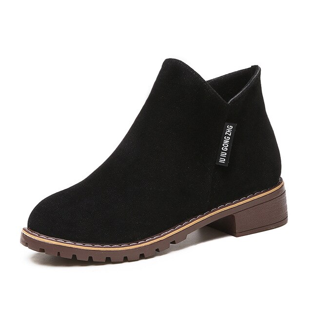 Dame ankelstøvler høst dame semsket skinn firkantede lave hæler plattform klassiske sko dame fritidssko: Svart / 9