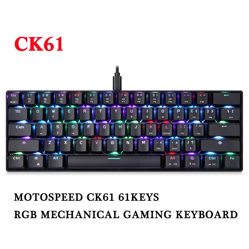Motospeed CK62 61 Keys USB Wired BT Dual Mode Mechanical Keyboard with RGB light effects Gaming Keyboard for pc laptop computer: CK61 Black / Red Switch