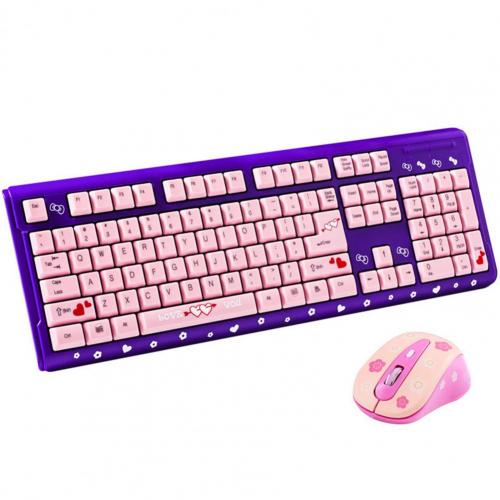 1 Set Wired Keyboard Mouse Combos for Desketop Laptop NotebookCute Cartoon Cat Pattern Pink Girl Keyboard and Mouse Set: Purple Pink