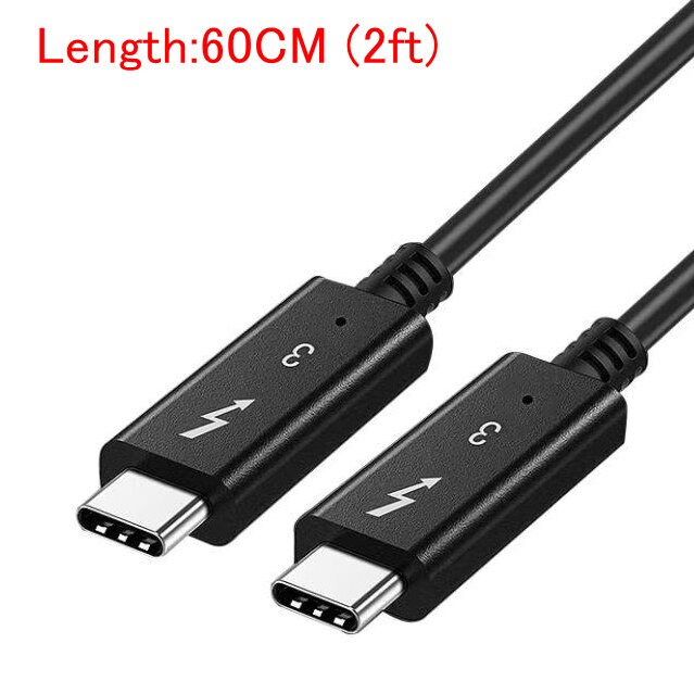 Thunderbolt 3 Cable 100W 40Gbps Black for eGpu Dell XPS MBP 50cm/60cm/70cm/100CM: 60CM 40Gbps
