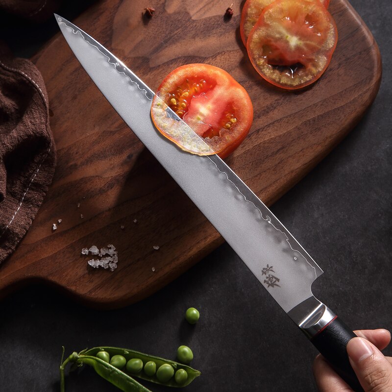 Japan aus -10 komposit stål smedning kløveknive filetknive udskæring knive lakseknive sort valnød skede giveaway