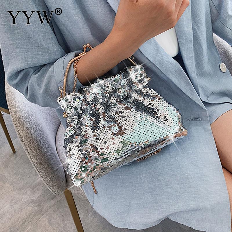 Glitter Kralen Vrouwelijke Wedding Party Koppelingen Mode Avond Clutch Portemonnee Vrouwen Mini Chain Schoudertassen Pouch: silver