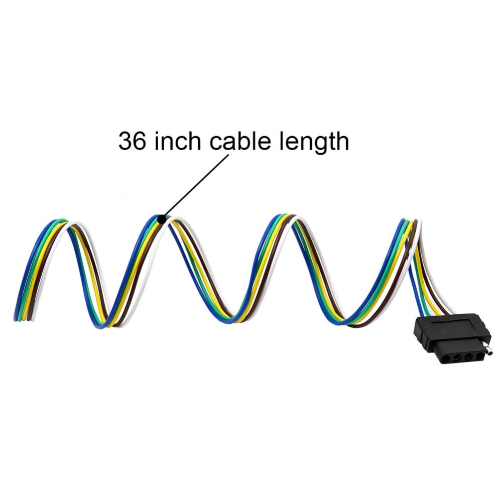 TIROL 5-Way Flat Trailer Wire Harness Extension Connector Socket with 36 inch Cable Length End Connector T24512b