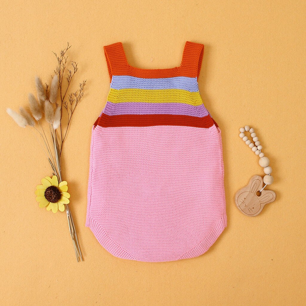 Moda neonato neonato ragazzo inverno caldo arcobaleno striscia pagliaccetto tuta completi senza maniche abbigliamento bambino Ropa de bebé