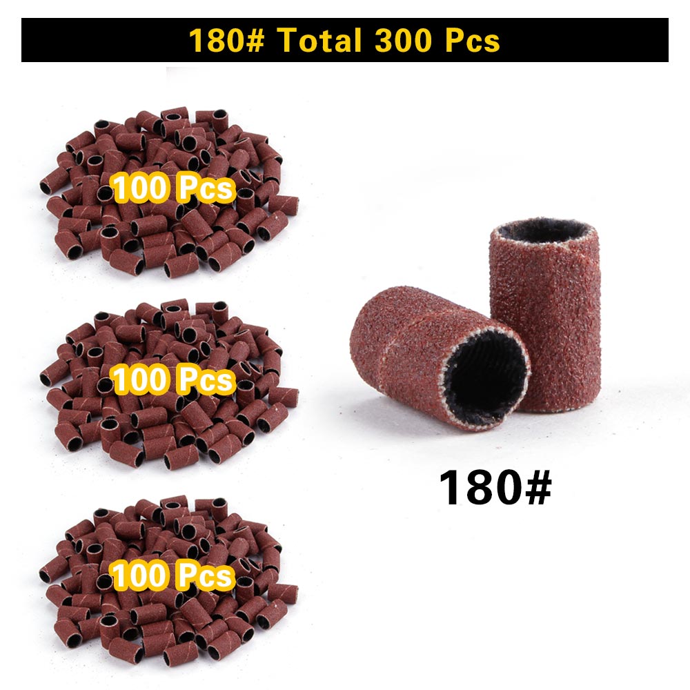 Bandas de lijado para uñas, accesorios de taladro eléctrico para manicura, paño de arena recargable, manguitos de lijado de repuesto, 300 Uds.: 300pcs 180
