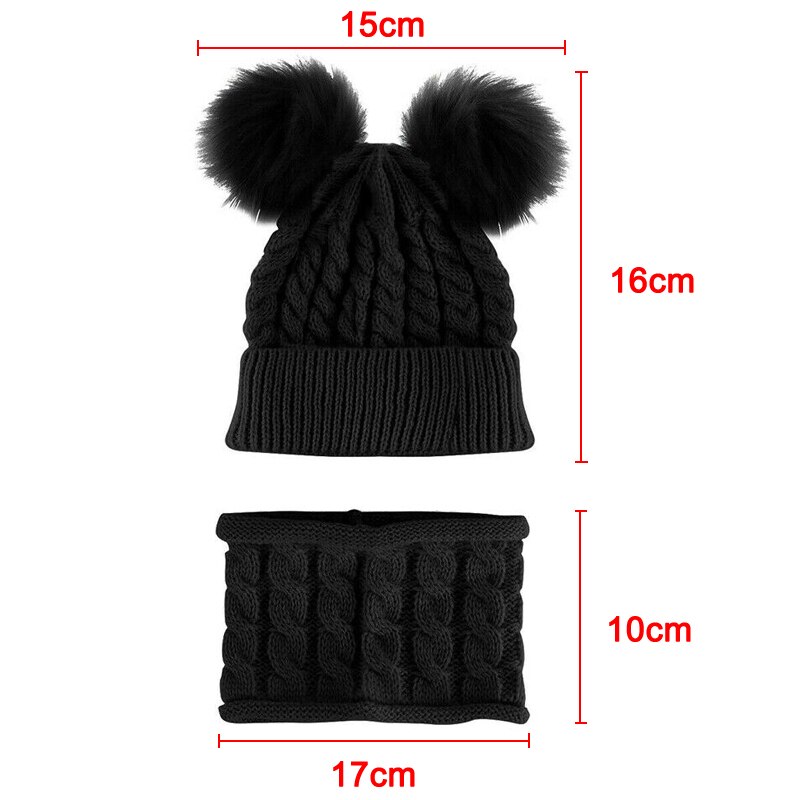 Kit de Gorro con pompón para niño y niña, gorro de punto cálido para invierno, conjunto de bufanda con dos pompones, d88