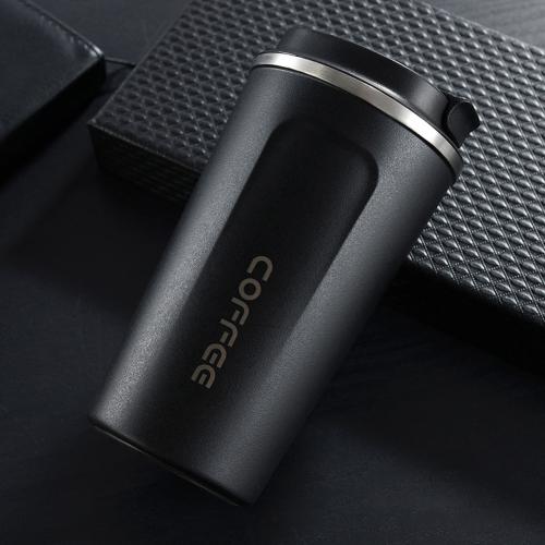 Termo de acero inoxidable para preservación del calor, taza de café al vacío, taza de leche, termos de vacío para el hogar y la Oficina, con tapa, 380/510ML: 380ml / Black