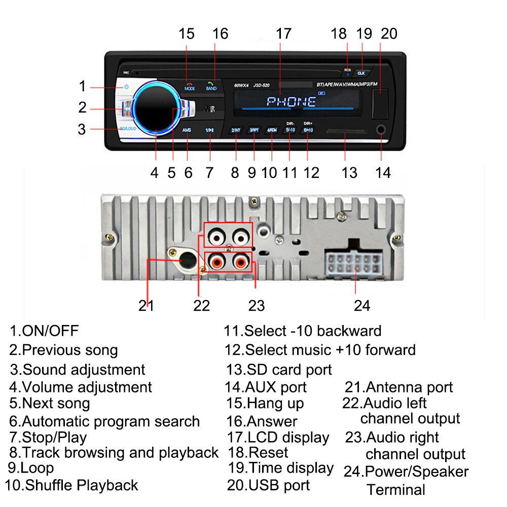 12V Bluetooth 1din en el tablero del coche receptor de Radio estéreo Autoradio MP3 reproductor de Radio Cassette grabadora FM AUX con Control remoto
