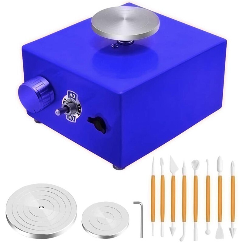 Rueda giratoria pequeña para cerámica, rueda eléctrica para máquina de alfarería, herramientas para arcilla con bandeja para trabajo de cerámica, enchufe europeo: Default Title