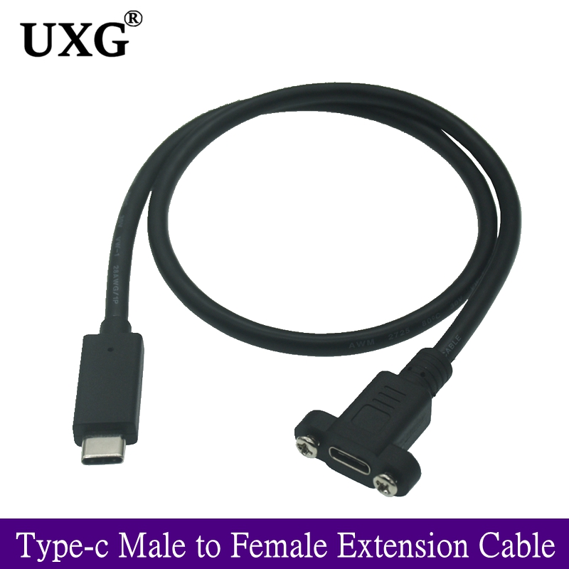 Câble d'extension USB-C mâle à femelle, montage sur panneau de 1M 0.5M, avec trou de vis, connecteur de verrouillage, espacement des câbles 18mm