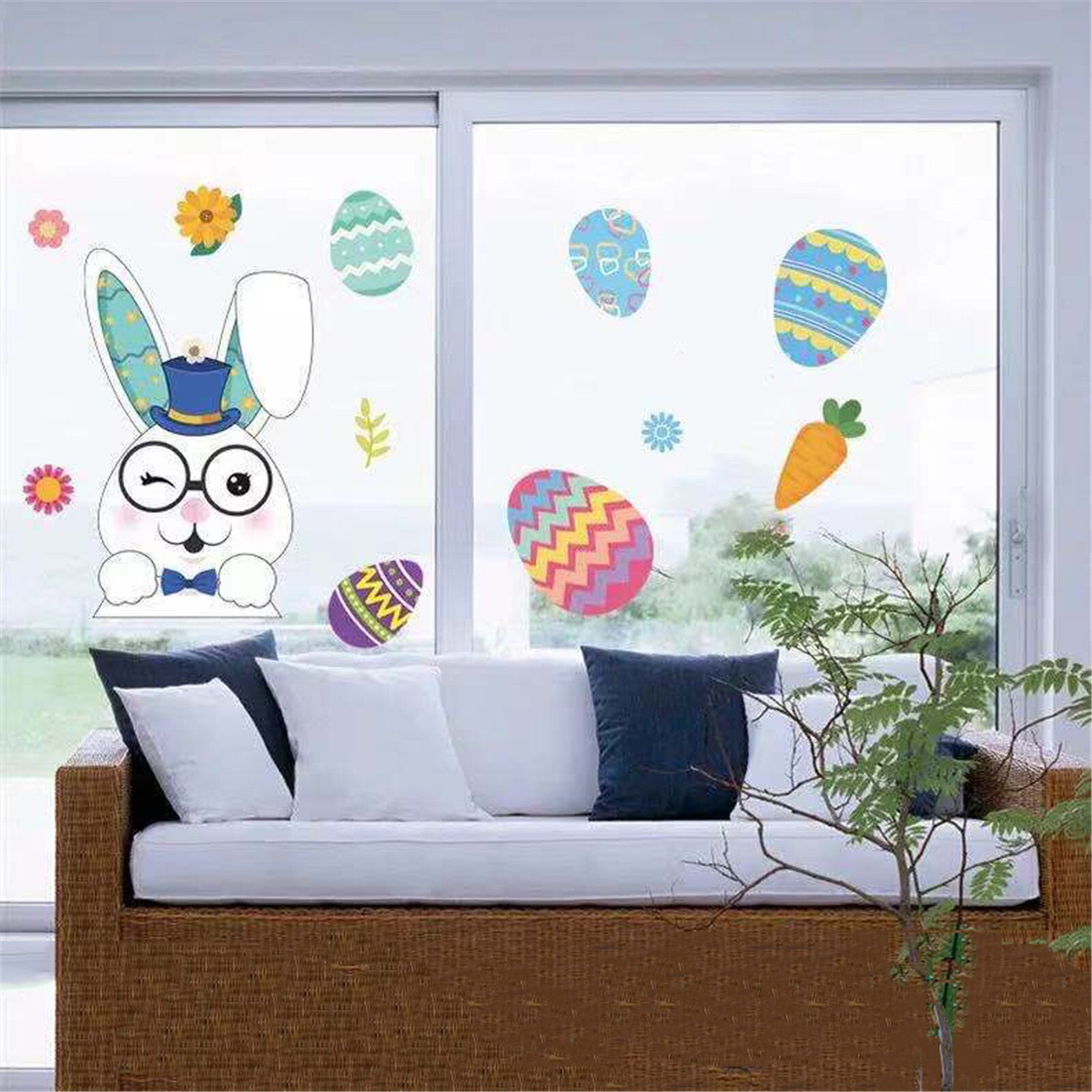Easter Window Clings Decals Carrot Bunny Egg Window Sticker for Wall Door Decor Easter Party Home Decor Animal Sticker#30