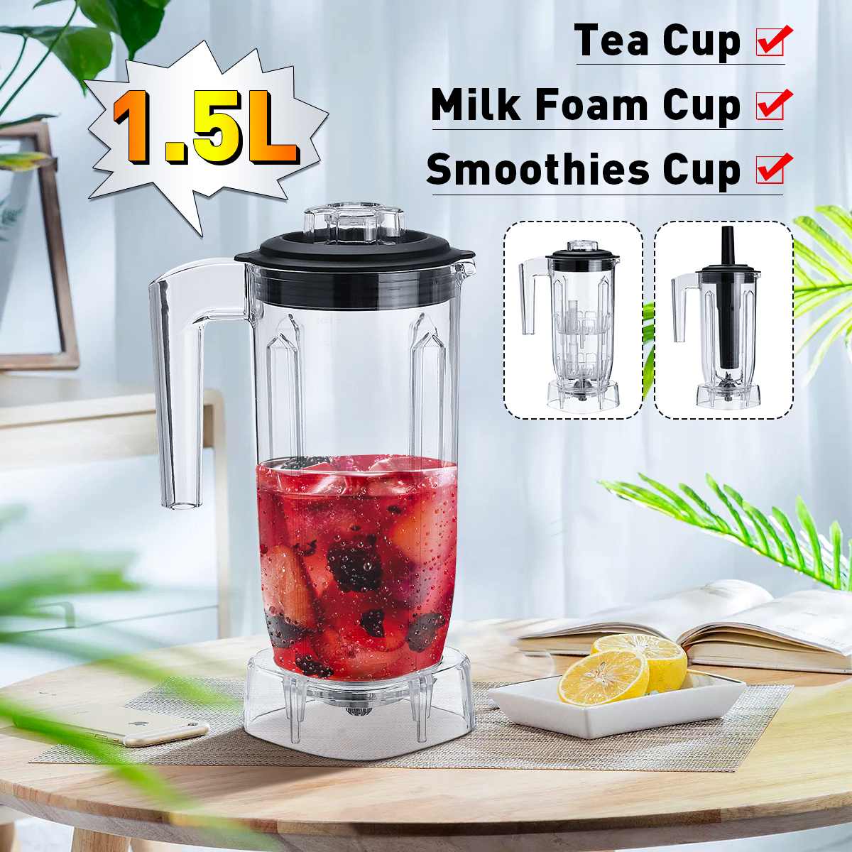 1.5L Blender Container Jar Jug Pitcher Cup Commercial Blender Parts for Home Kitchen Appliance Food Juicer Mixer Part Durable
